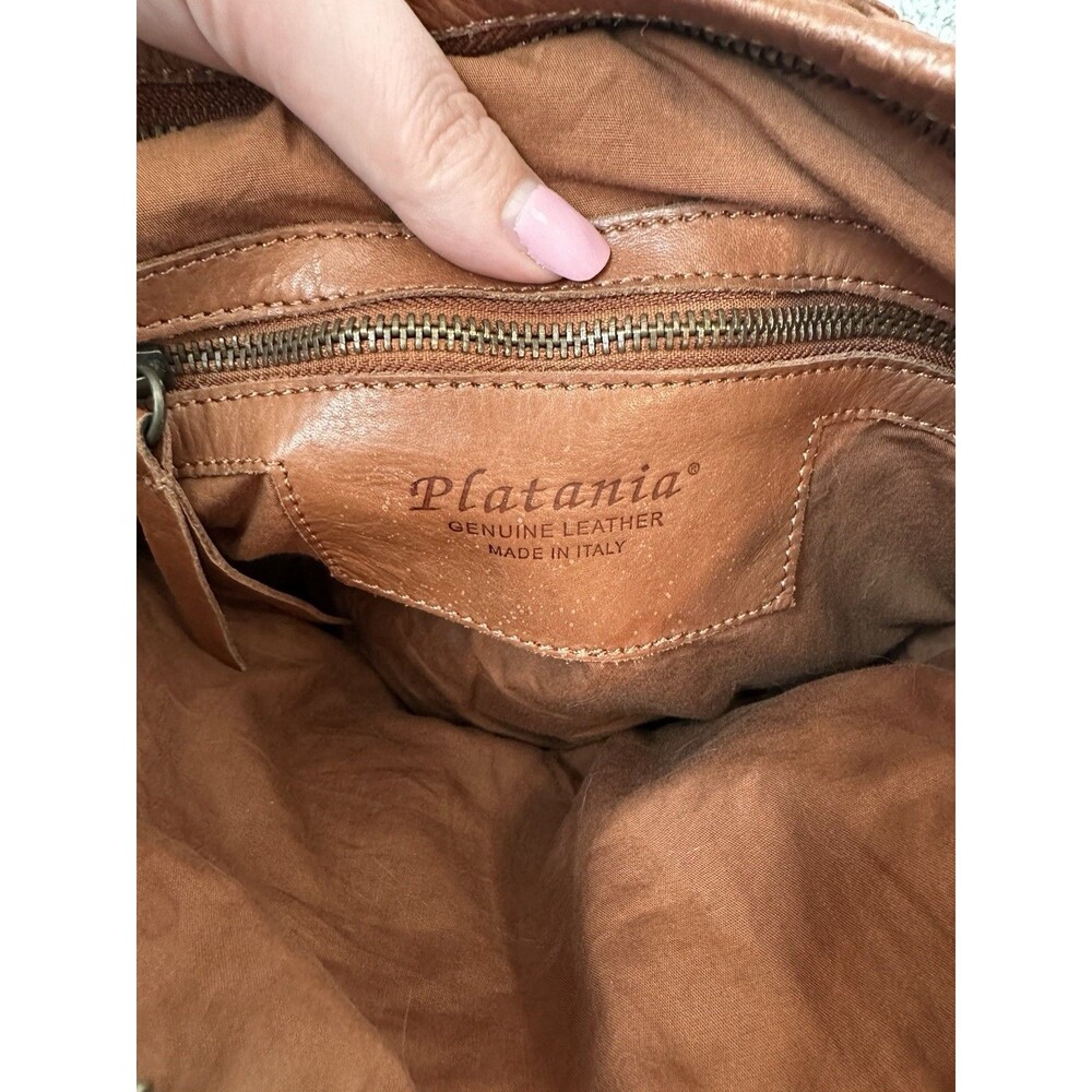 Platania Woven Leather Crossbody Bag Made in Italy Cognac Tan Intrecciato - Picture 6 of 6